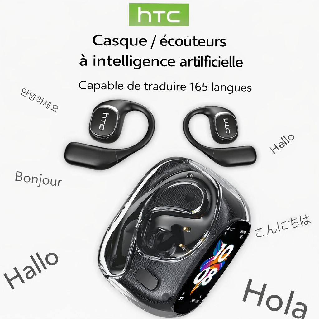 ÉCOUTEURS SANS FIL HTC NE11 AI Traduction Instantanée en 165 Langues