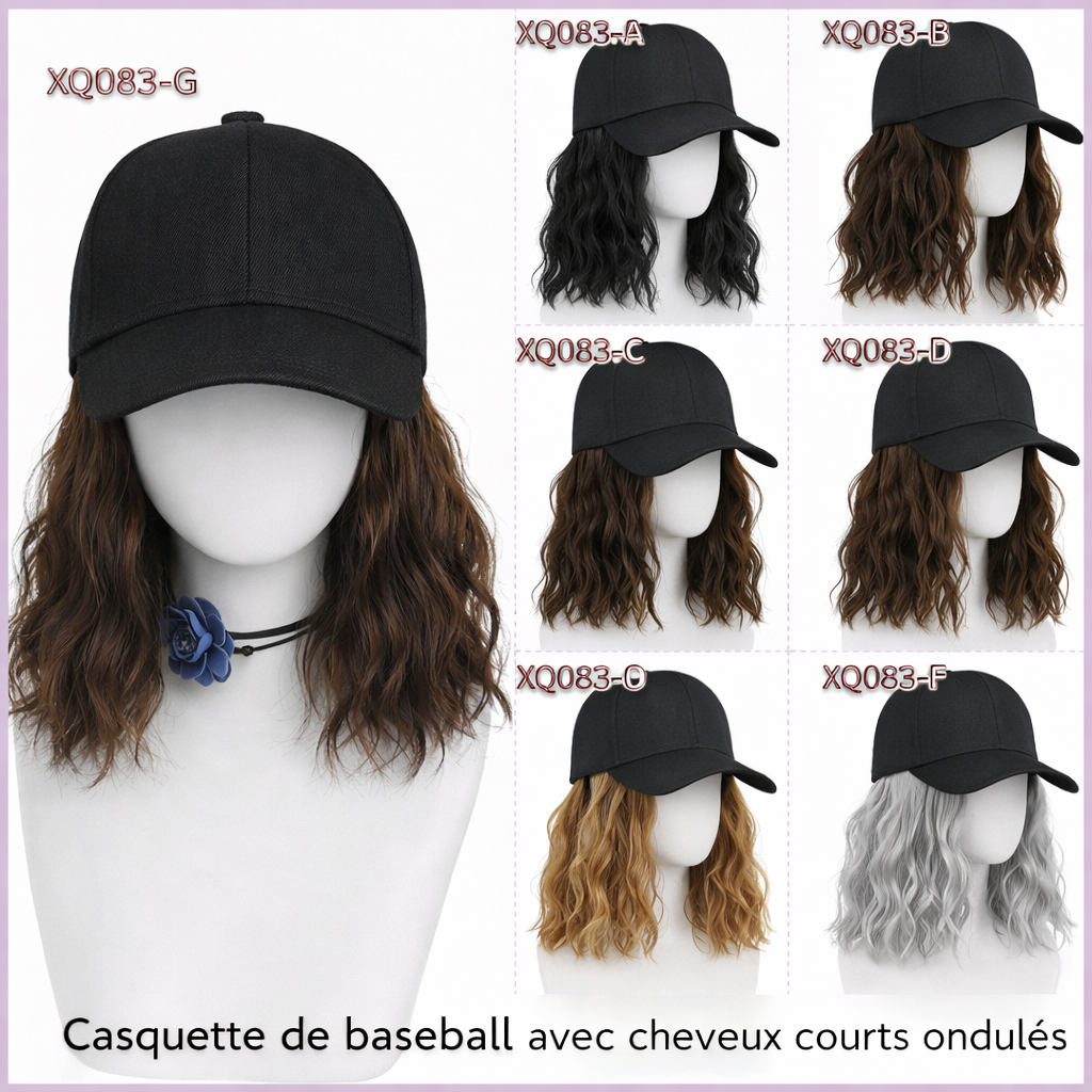 Casquette Perruque Femme – Cheveux Courts Bouclés Effet Naturel