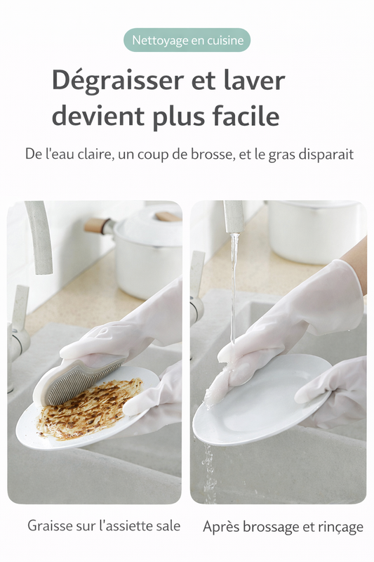 GANTS DE VAISSELLE AVEC BROSSE INTÉGRÉE - La Solution Simple Contre La vaisselle Difficile